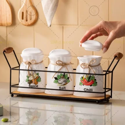 جا ادویه سرامیکی با استند فلزی